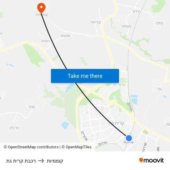 רכבת קרית גת to קוממיות map