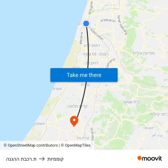 ת.רכבת ההגנה to קוממיות map
