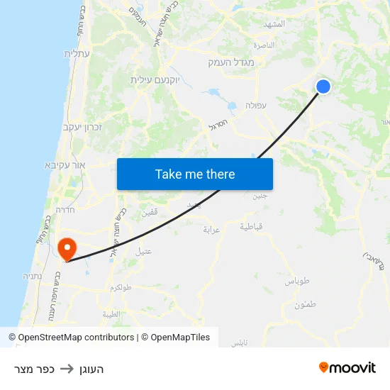 כפר מצר to העוגן map