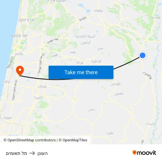 תל תאומים to העוגן map