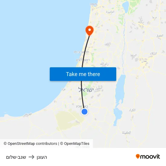 שגב-שלום to העוגן map