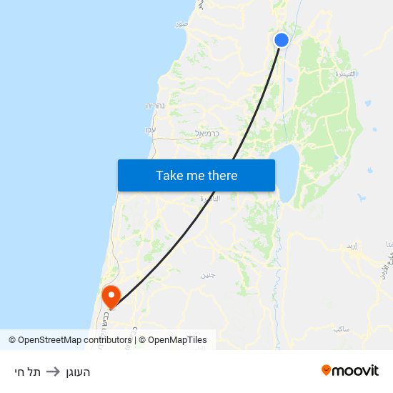 תל חי to העוגן map