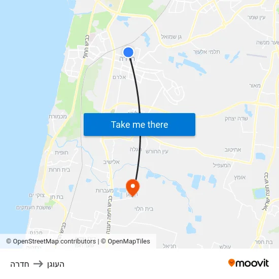 חדרה to העוגן map