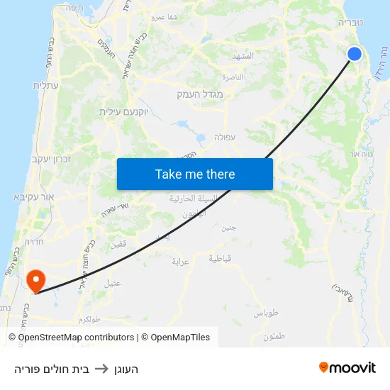 בית חולים פוריה to העוגן map