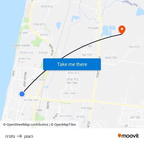 נתניה to העוגן map