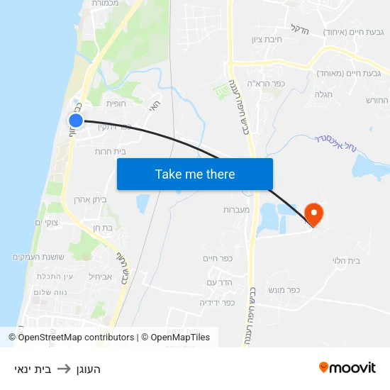 בית ינאי to העוגן map
