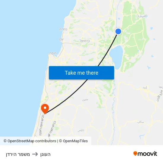 משמר הירדן to העוגן map