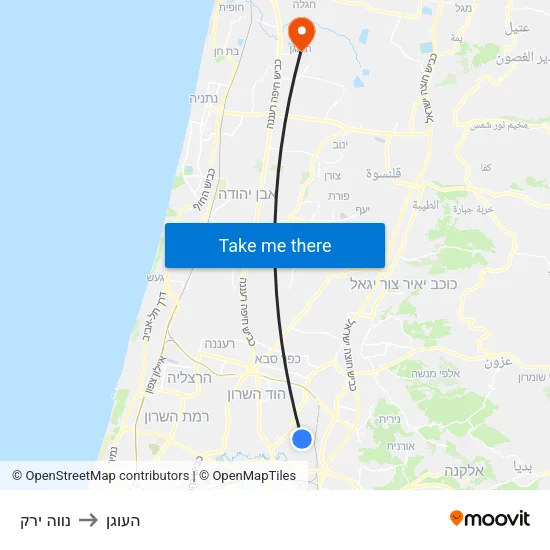 נווה ירק to העוגן map
