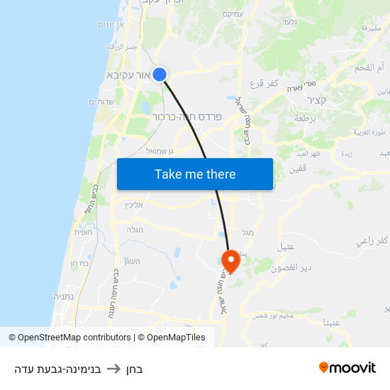 בנימינה-גבעת עדה to בחן map