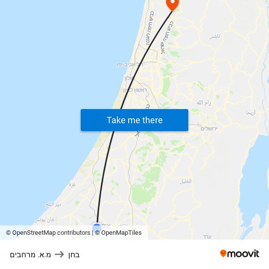 מ.א. מרחבים to בחן map