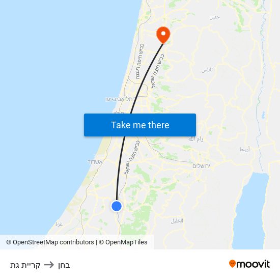 קריית גת to בחן map