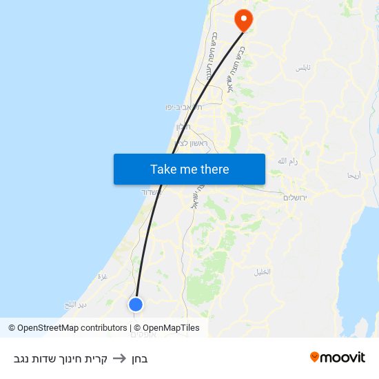 קרית חינוך שדות נגב to בחן map