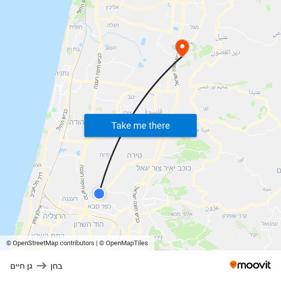 גן חיים to בחן map