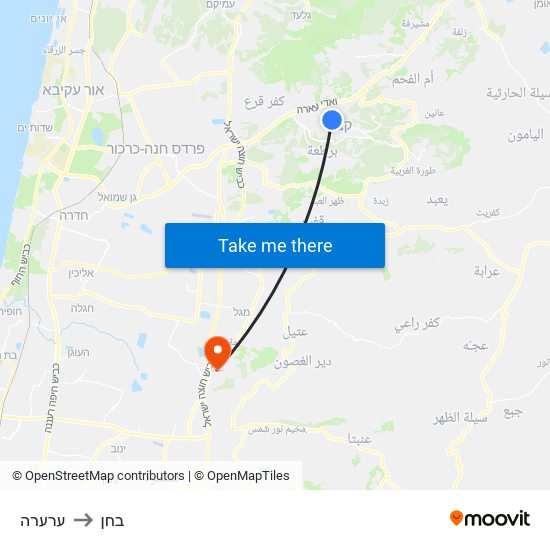 ערערה to בחן map