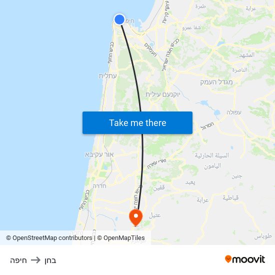 חיפה to בחן map