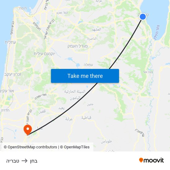 טבריה to בחן map