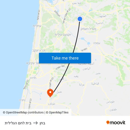 בית לחם הגלילית to בחן map