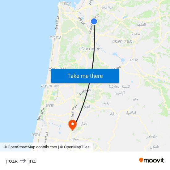 אבטין to בחן map