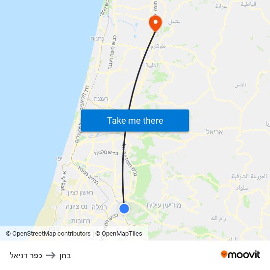 כפר דניאל to בחן map