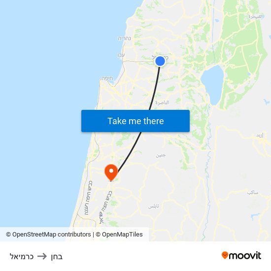 כרמיאל to בחן map