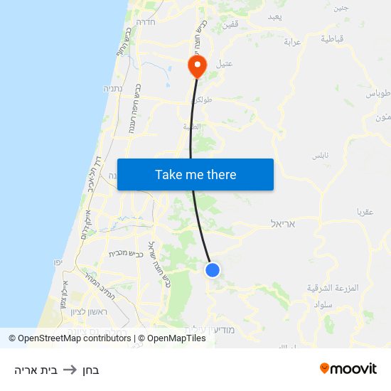 בית אריה to בחן map