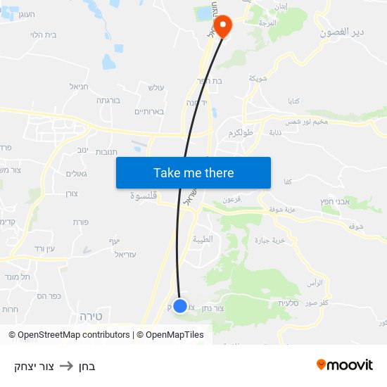 צור יצחק to בחן map