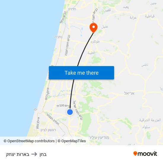 בארות יצחק to בחן map