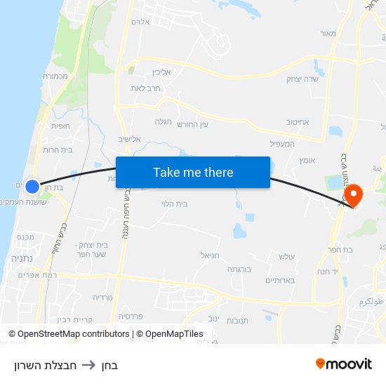 חבצלת השרון to בחן map