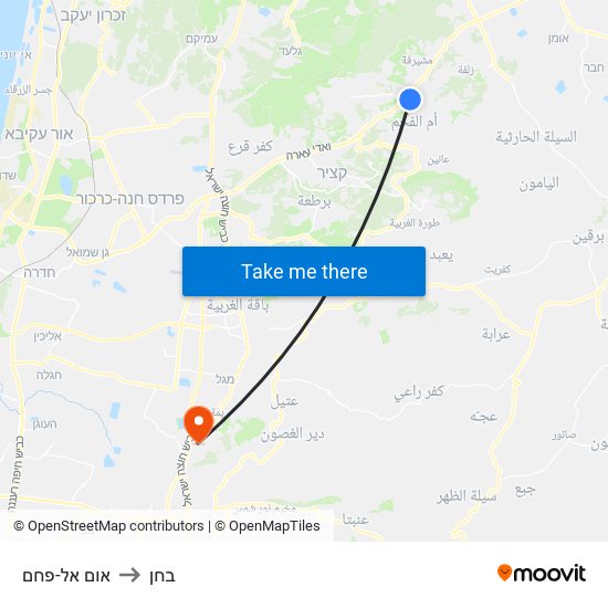 אום אל-פחם to בחן map