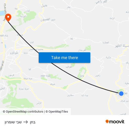 שבי שומרון to בחן map