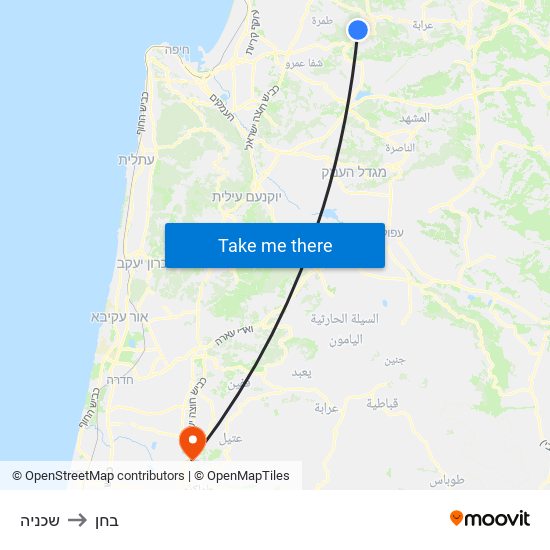 שכניה to בחן map