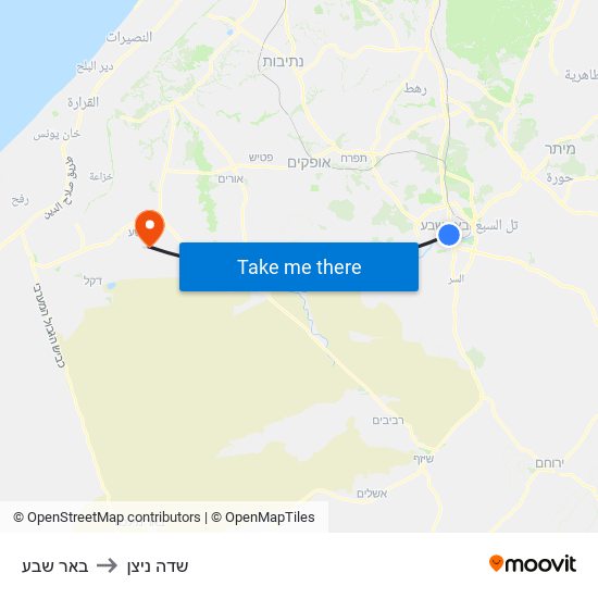 באר שבע to שדה ניצן map