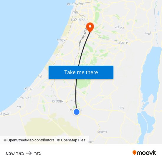 באר שבע to גזר map