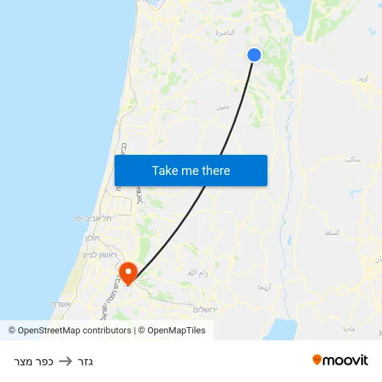 כפר מצר to גזר map