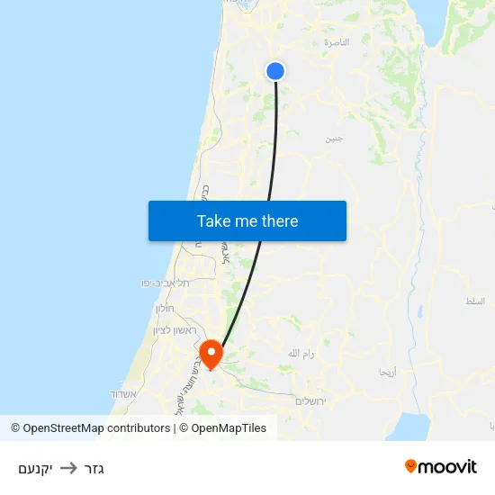 יקנעם to גזר map