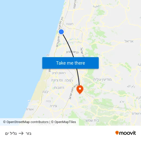 גליל ים to גזר map
