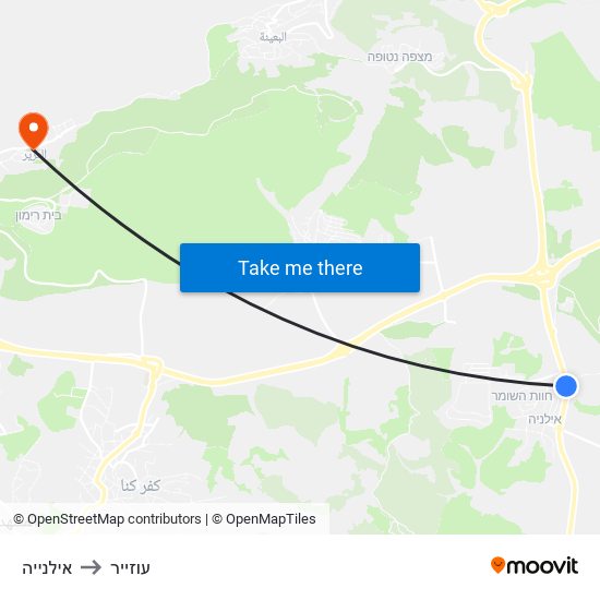 אילנייה to עוזייר map