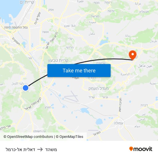 דאלית אל-כרמל to משהד map