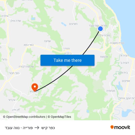 פורייה - נווה עובד to כפר קיש map