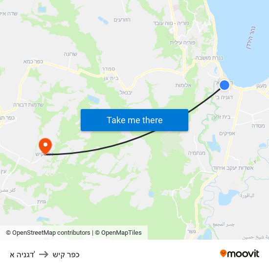 דגניה א' to כפר קיש map