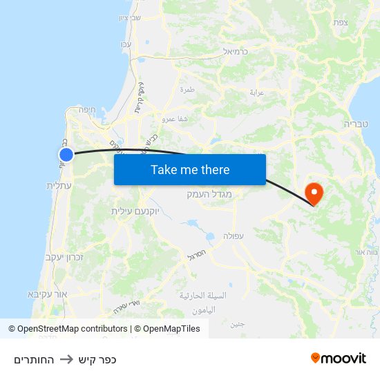 החותרים to כפר קיש map