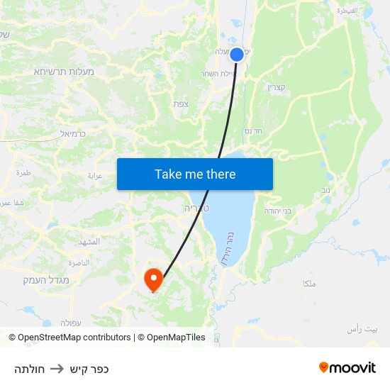 חולתה to כפר קיש map