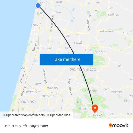 בית חירות to שערי תקווה map