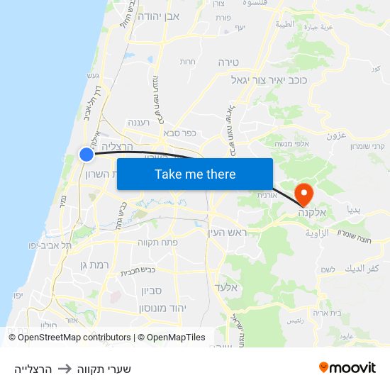 הרצלייה to שערי תקווה map