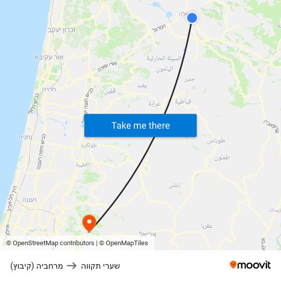 מרחביה (קיבוץ) to שערי תקווה map