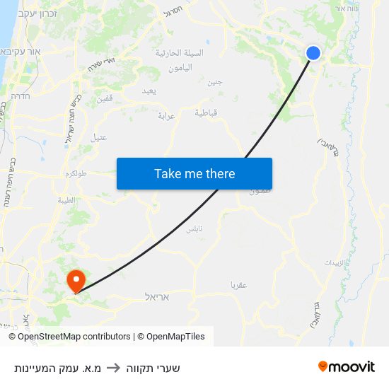 מ.א. עמק המעיינות to שערי תקווה map