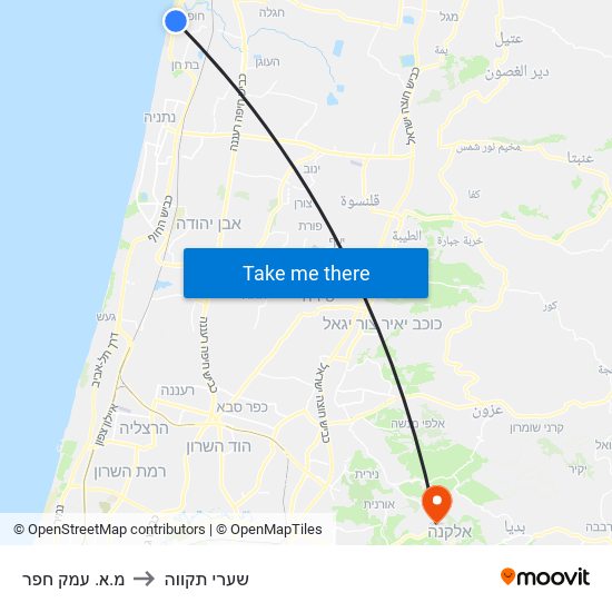 מ.א. עמק חפר to שערי תקווה map