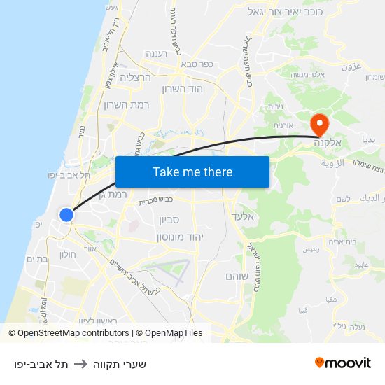 תל אביב-יפו to שערי תקווה map