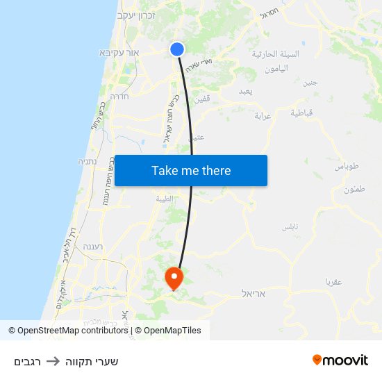 רגבים to שערי תקווה map