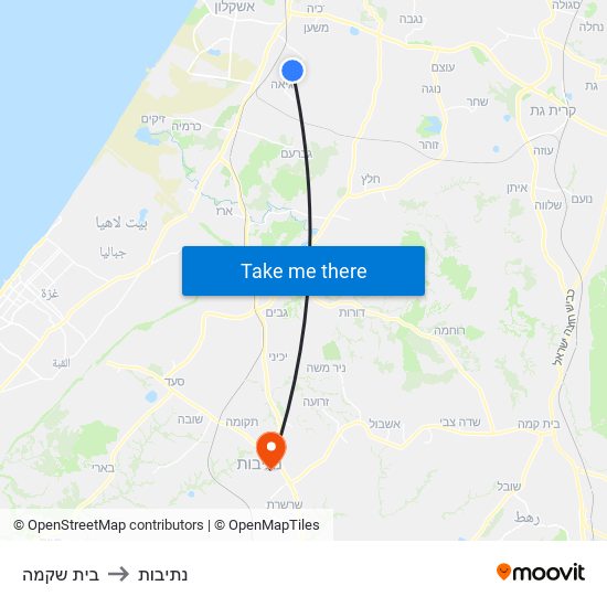 בית שקמה to נתיבות map